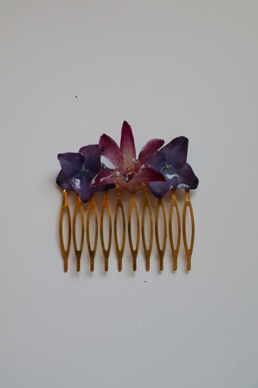 Orchid and hydrangea mixed haircomb SYLLIA