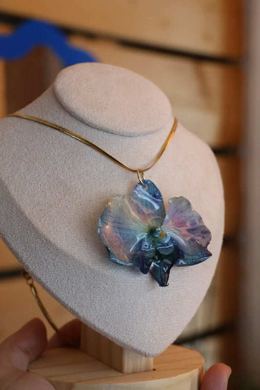 Blue and purple orchid necklace