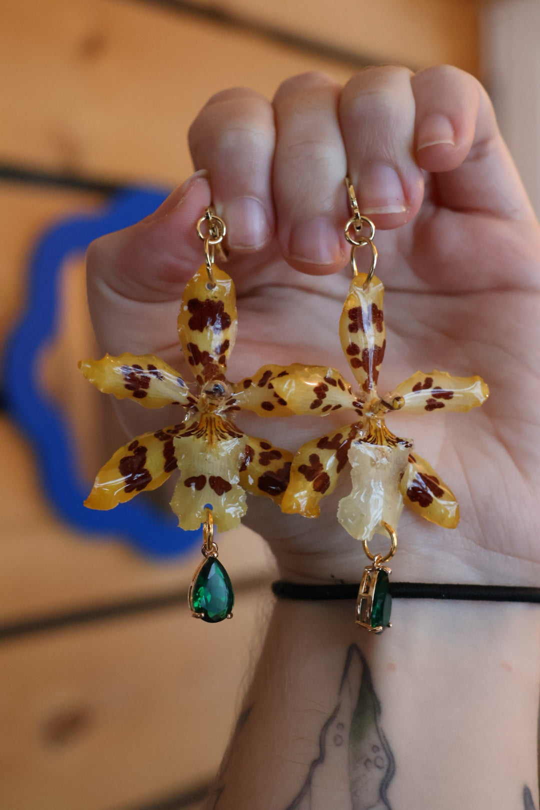 Real yellow Orchid huggie Earrings SYLLIA