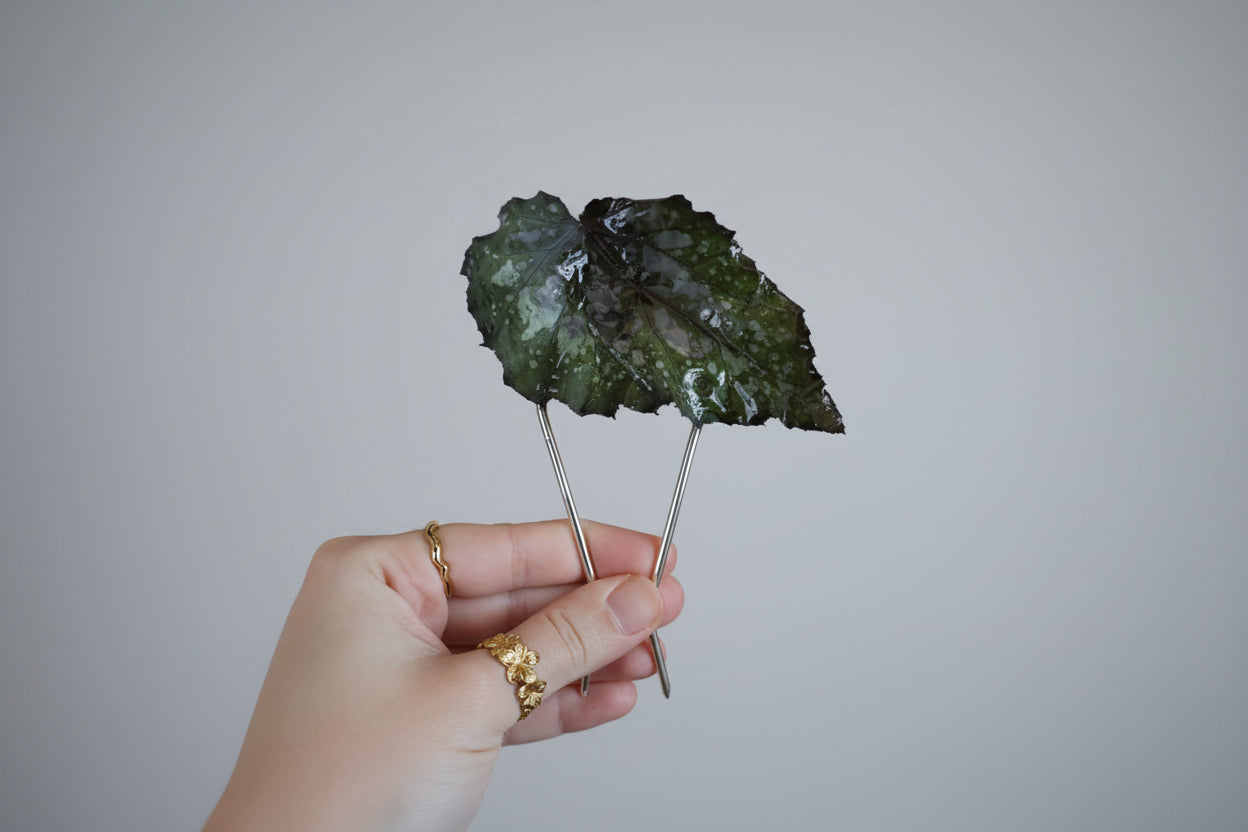 Green begonia leaf hairpin SYLLIA