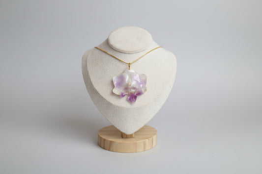 Purple and white orchid necklace SYLLIA