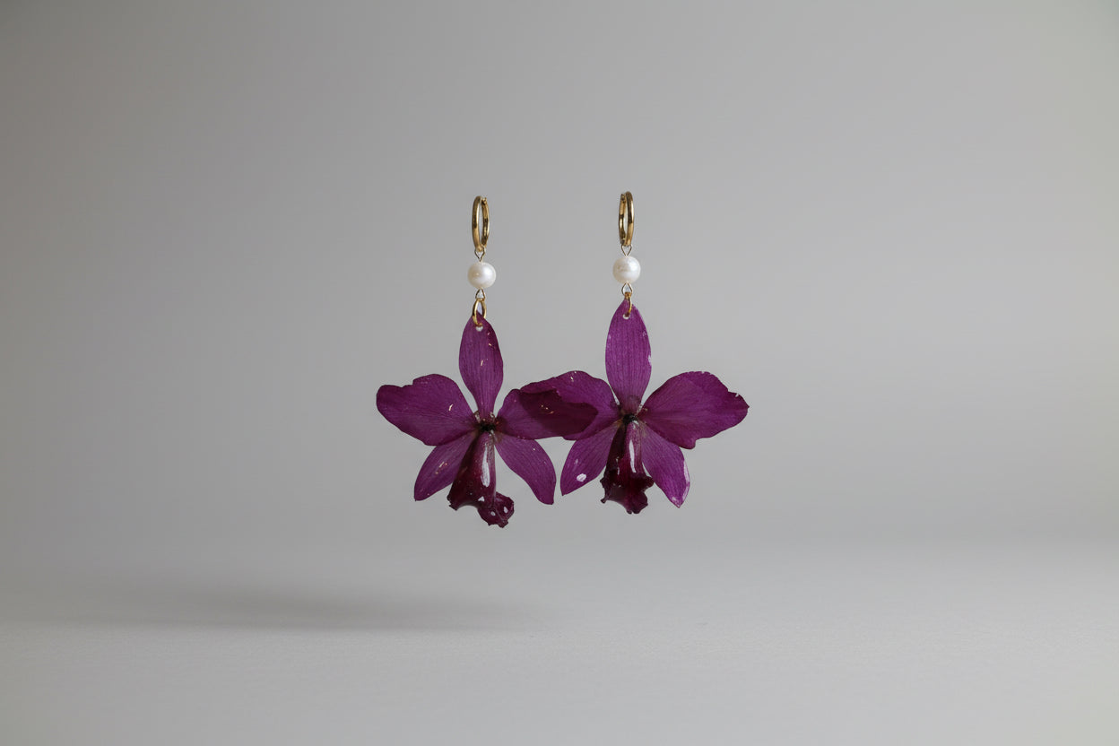 Unique purple orchid earrings SYLLIA