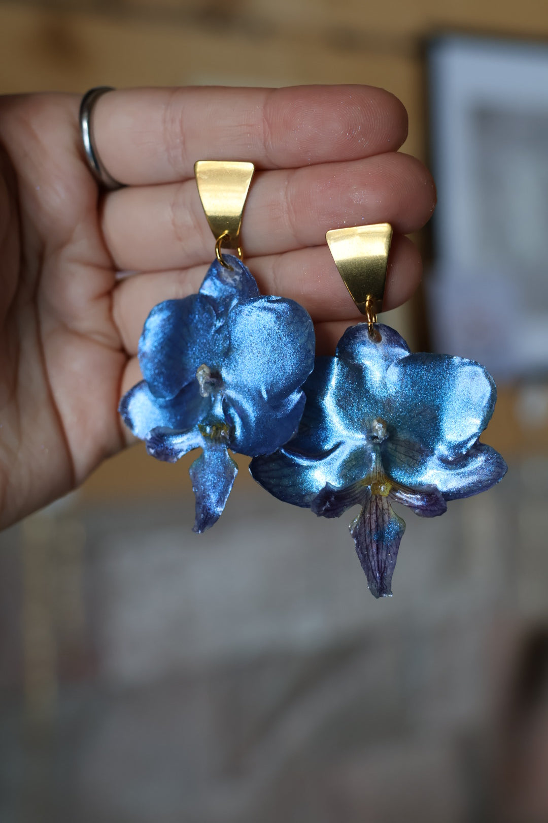 Blue chrome orchid earrings SYLLIA