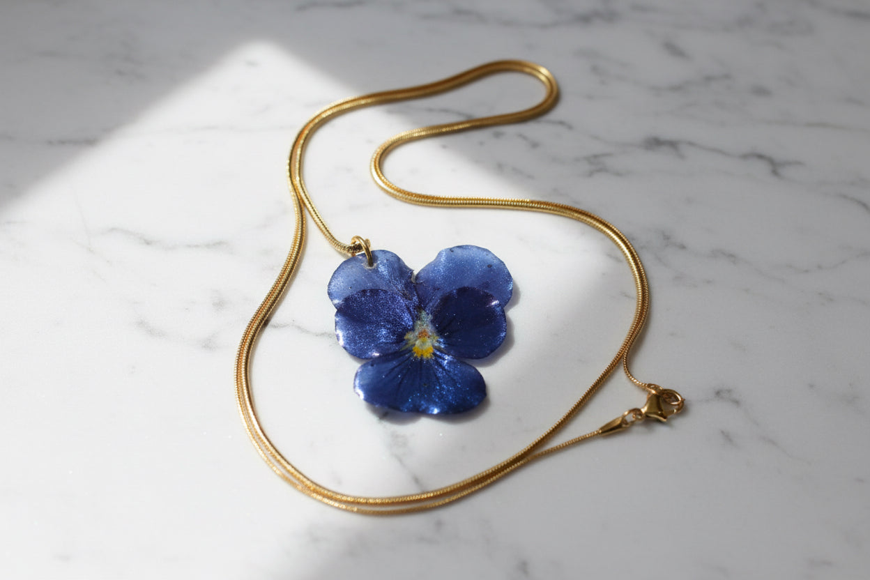 Blue chrome pansy necklace SYLLIA