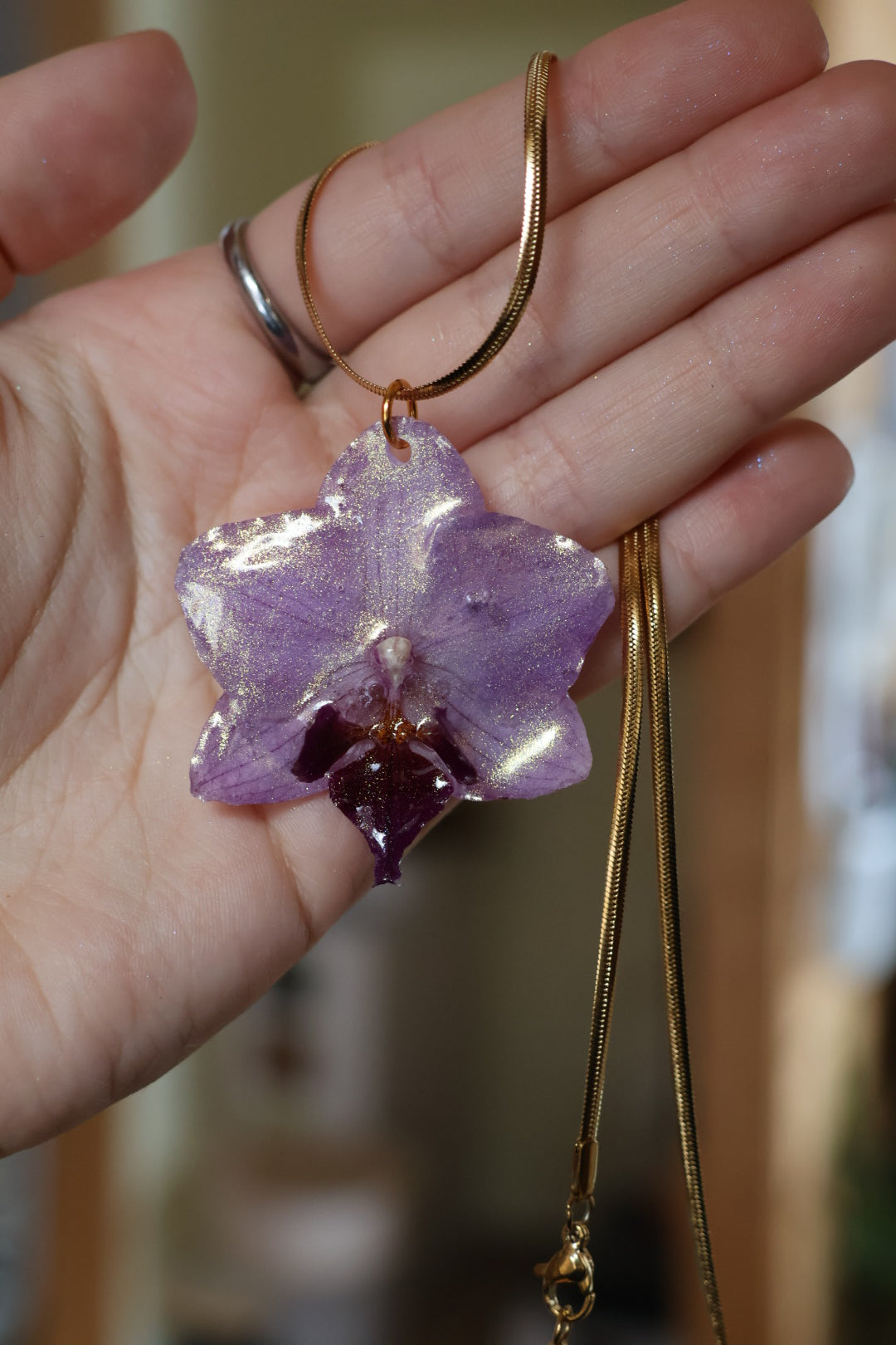 Purple chrome orchid necklace SYLLIA
