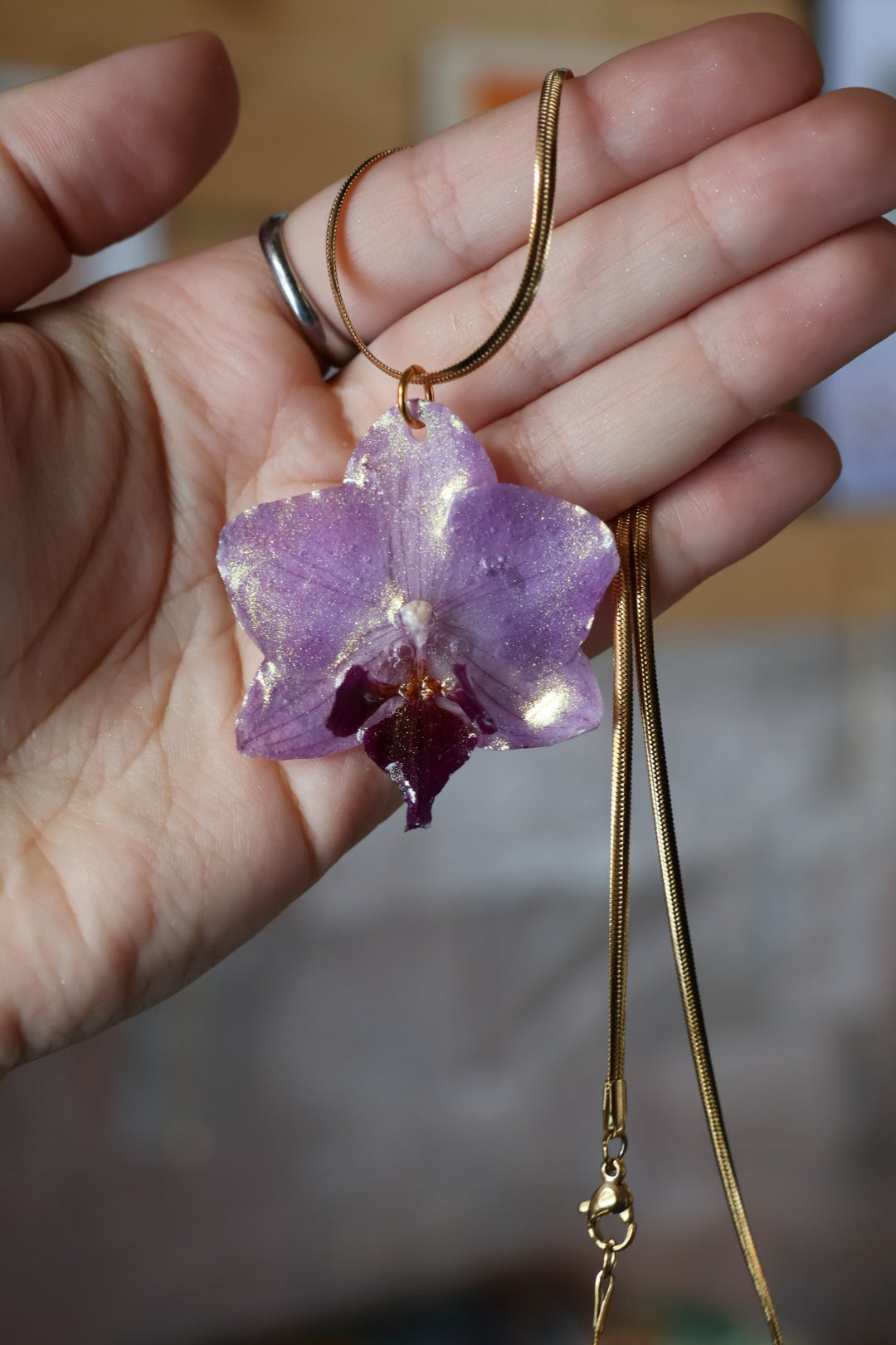 Purple chrome orchid necklace SYLLIA