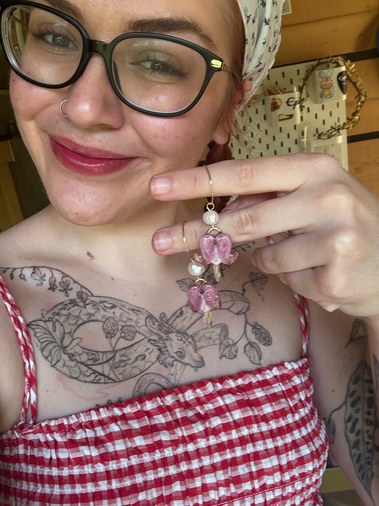 Pearl bleeding hearts earrings SYLLIA