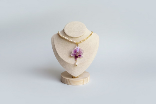 Mini white and purple orchid pearl necklace SYLLIA