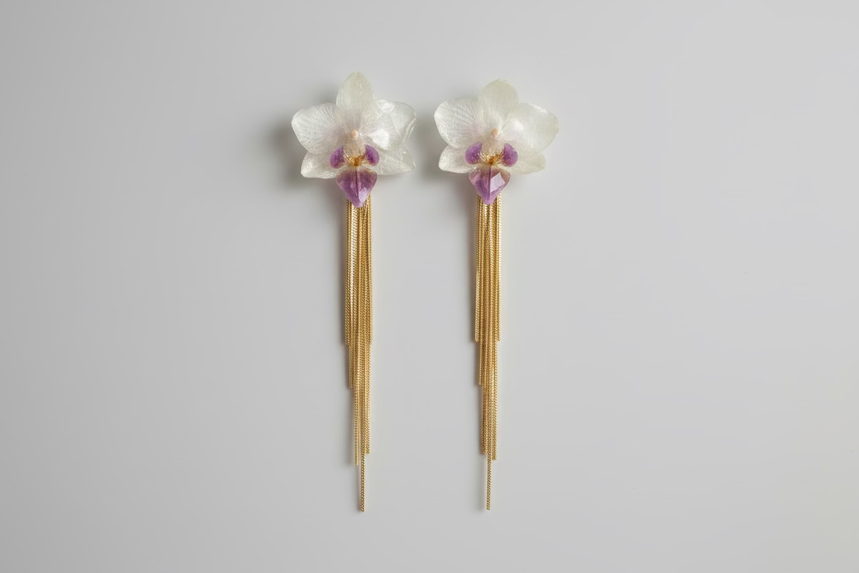 White chain orchid earrings SYLLIA