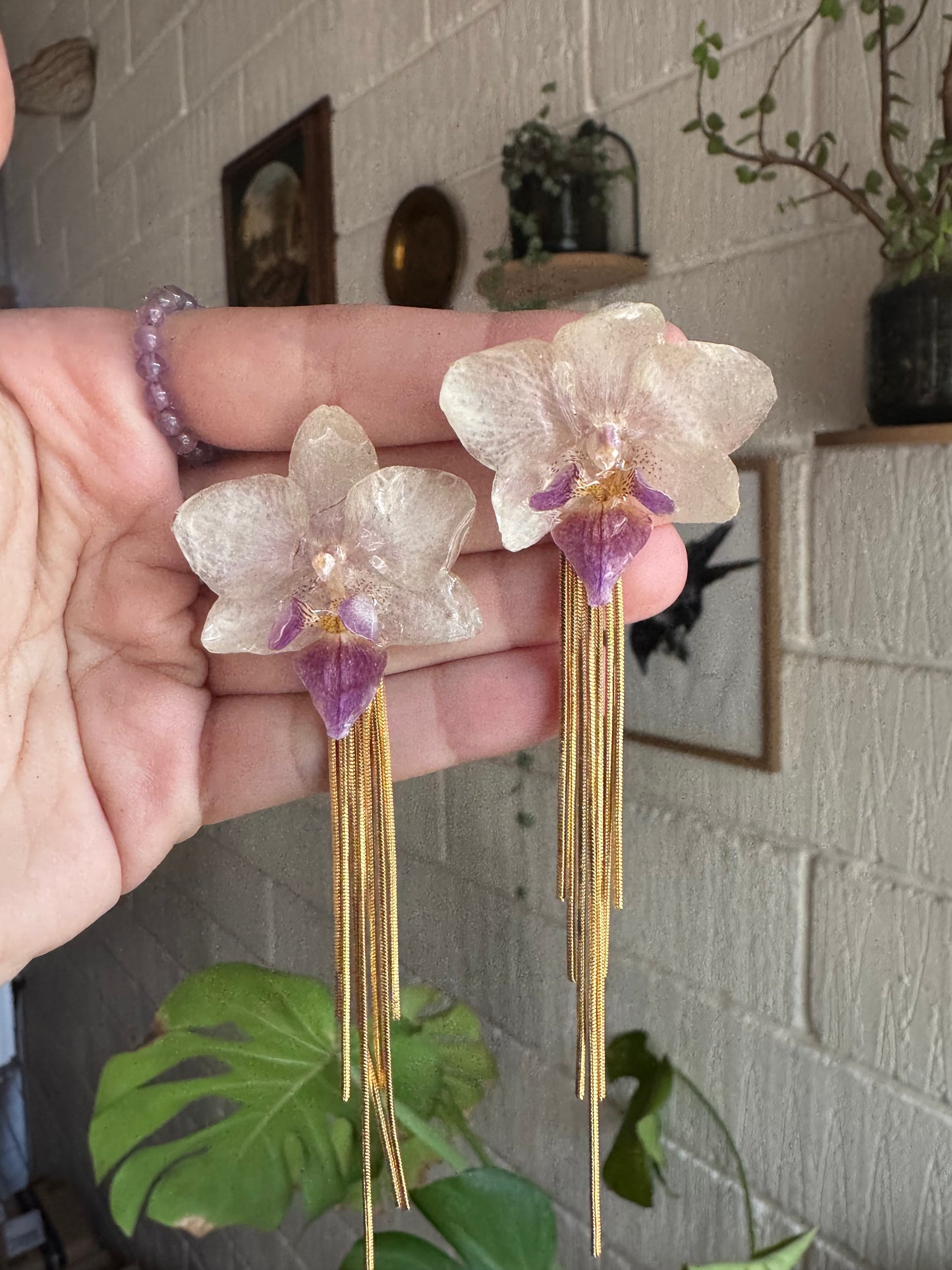 White chain orchid earrings SYLLIA