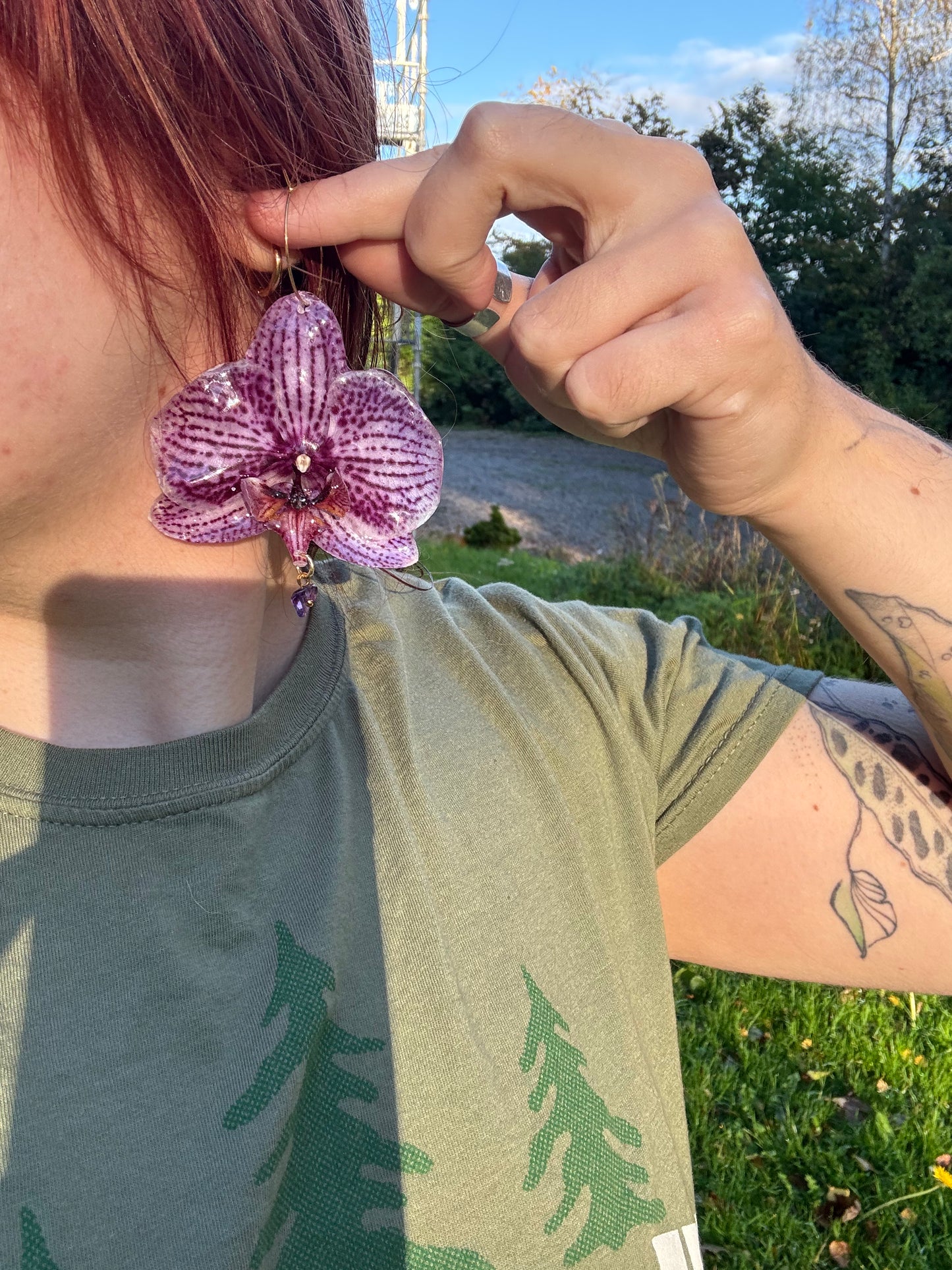 Real Purple Orchid Earrings with Amethyst – Handmade Botanical Jewelry, Fairycore Orchid Flower Earrings