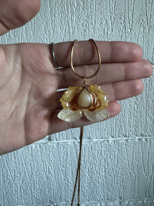 Real Yellow Orchid Necklace – Handmade Botanical Jewelry, Sunshine Flower Pendant SYLLIA