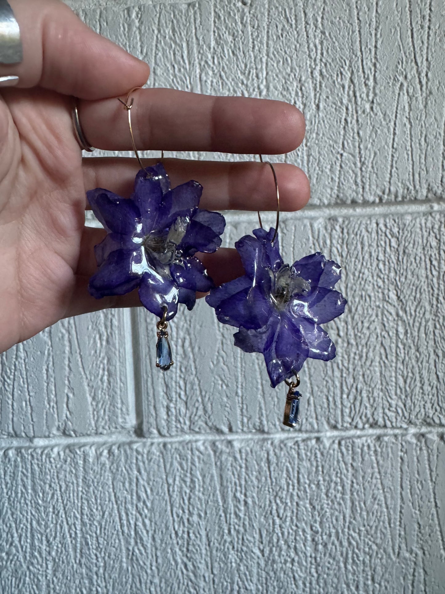 Real Delphinium Earrings – Handmade Blue Flower Jewelry, Fairycore Botanical Earrings SYLLIA