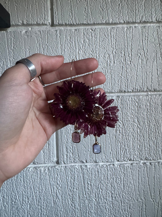 Real Mismatched Gerbera Earrings – Handmade Botanical Jewelry, Colorful Flower Earrings SYLLIA