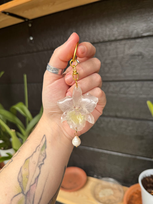 White orchid bag charm SYLLIA