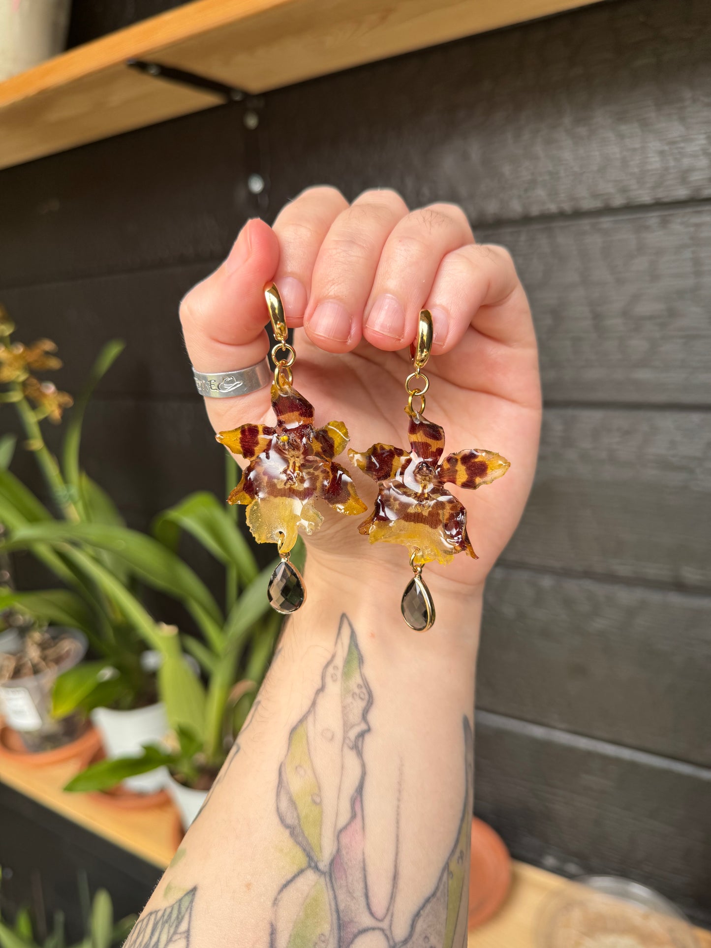 Black and yellow orchid earrings SYLLIA