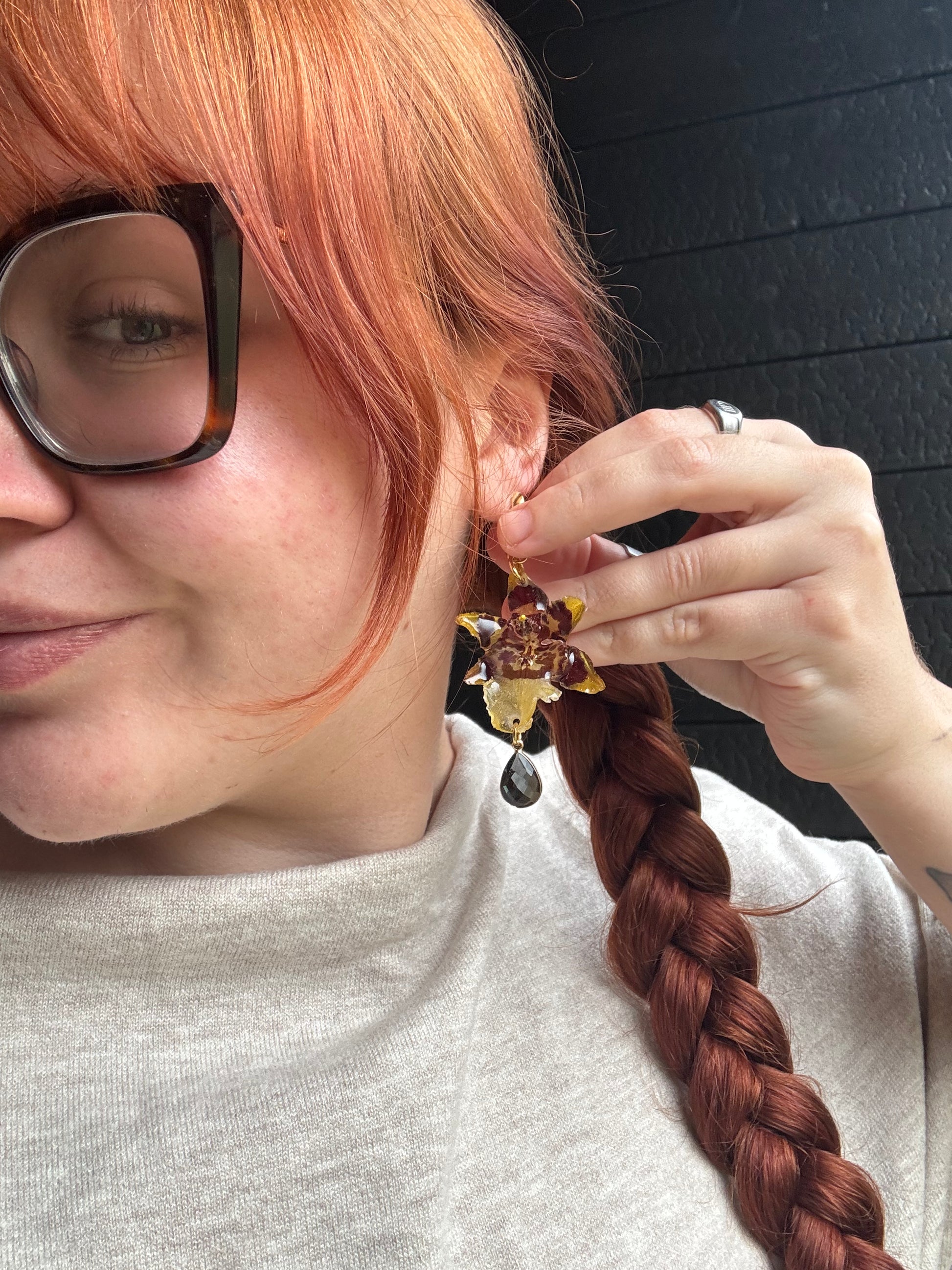 Black and yellow orchid earrings SYLLIA