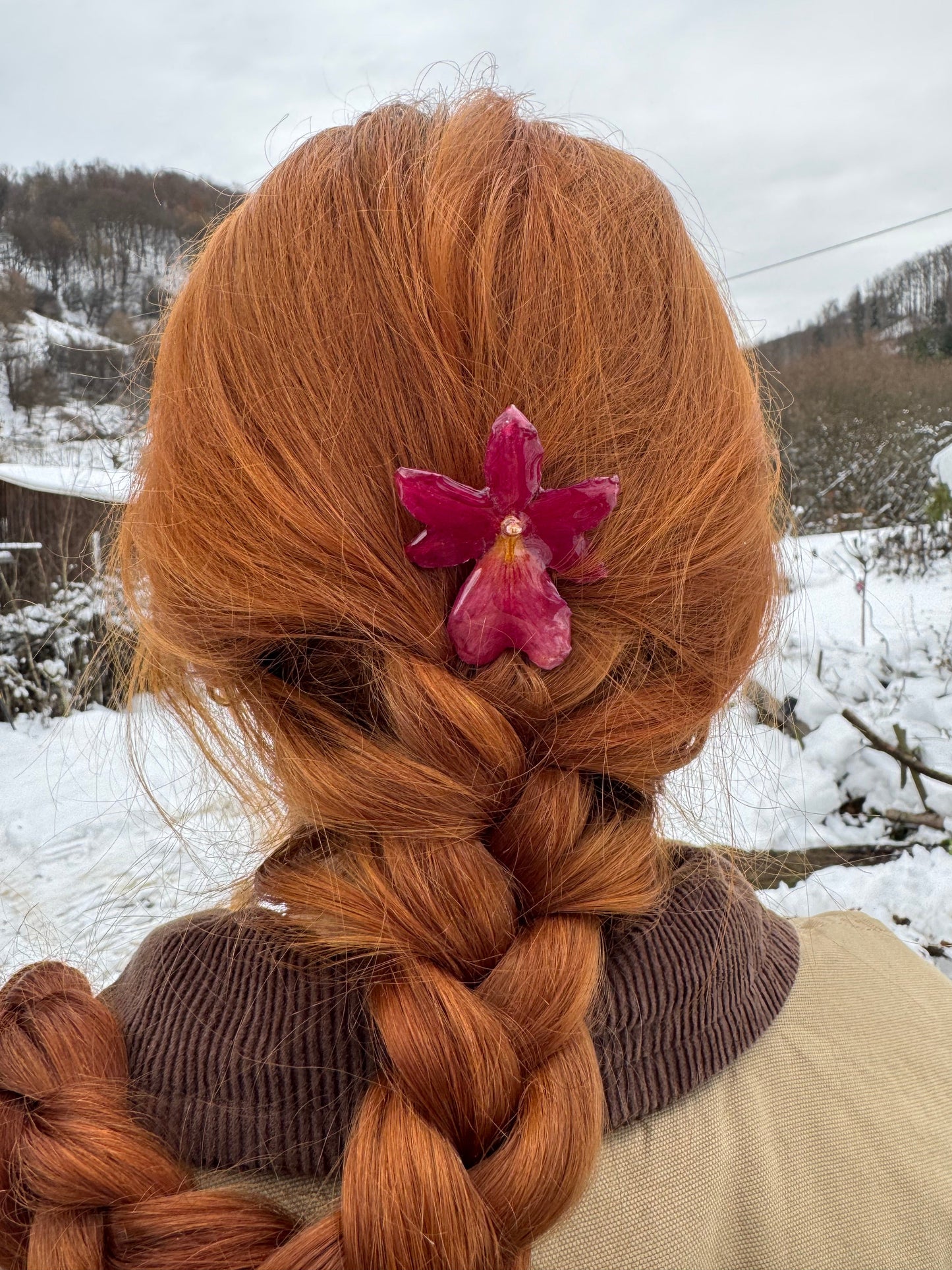 pink orchid hairpin SYLLIA