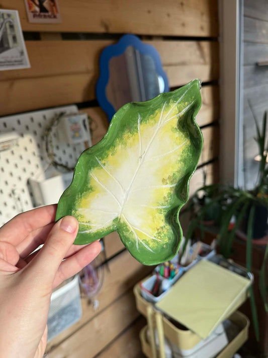 Green caladium trinket dish SYLLIA